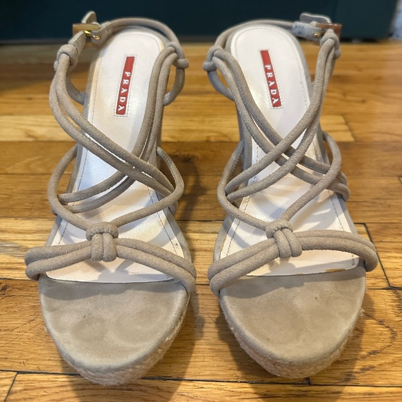 Prada Strappy Suede Espadrille Wedge - beige - Picture 1 of 5